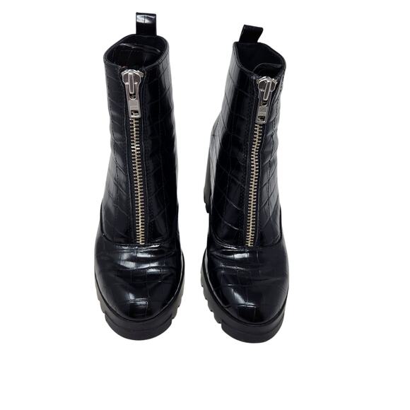 BP Marley Faux Leather Front Zip Croc Embossed Platform Bootie Black Size 9 M - Picture 2 of 8